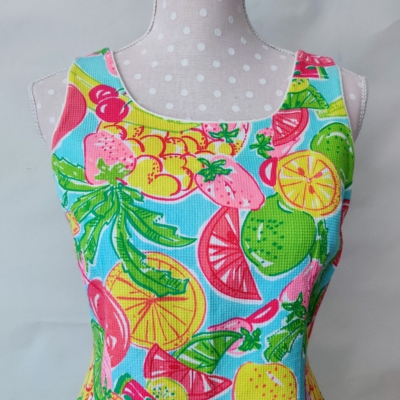 LILLY PULITZER Vintage Mini Dress Tutti Fruity Print Sleeveless Sheath Colorful - Picture 3 of 9